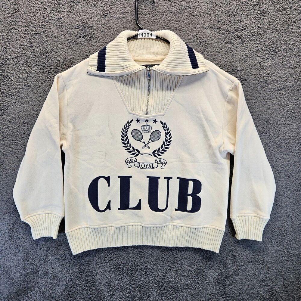 Ellandemm Royal Club‎ Sweater Pullover Mens Size S/M Ivory 1/4 Zip